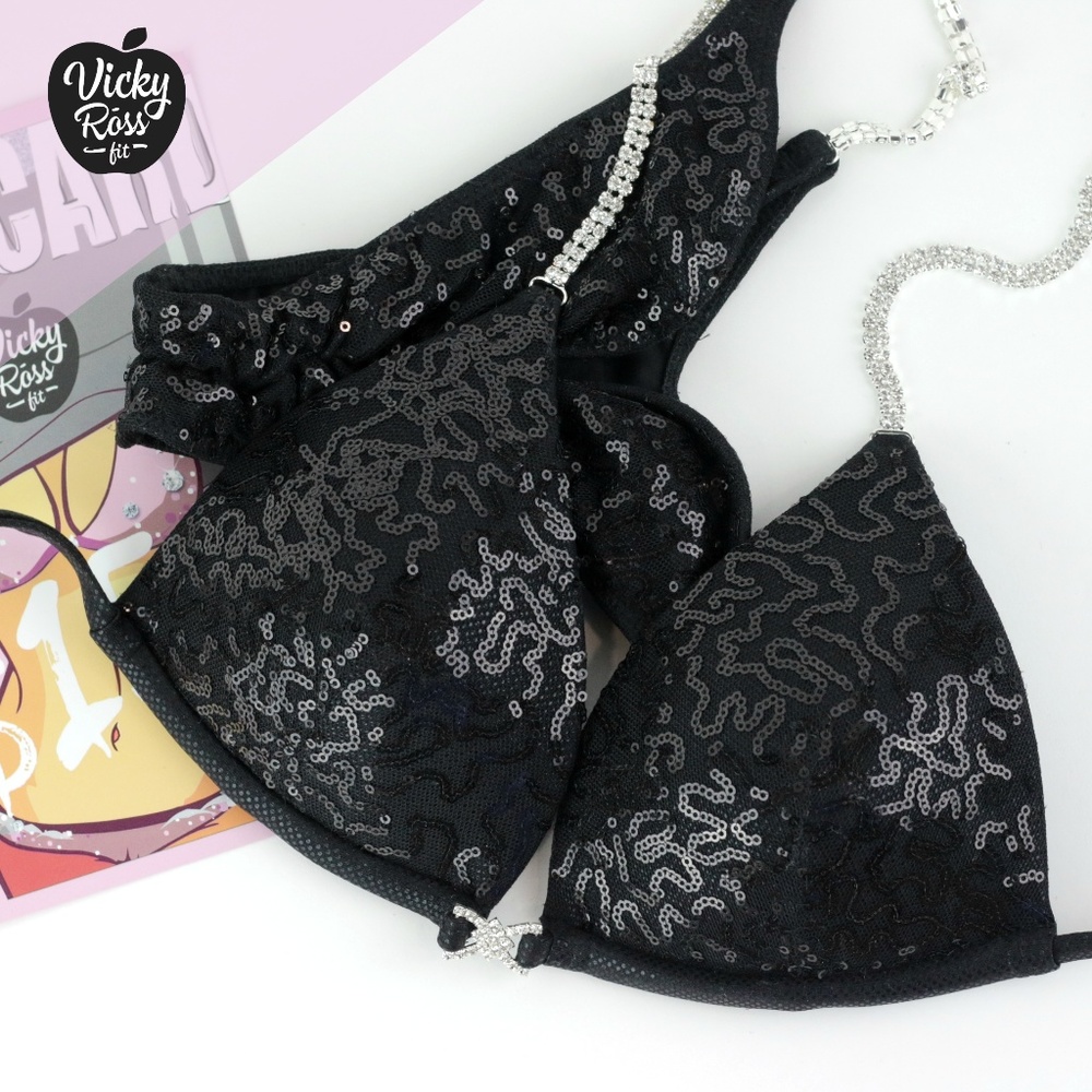 Black Sequin Competition Posing Bikini For Women - image 1